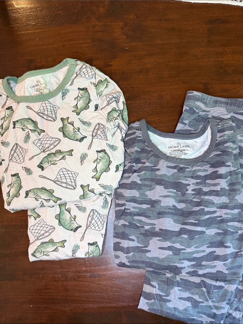 Caden Lane Green Fish & Gray Camo Kids Pajama Set